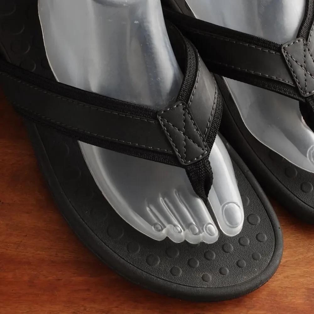 Vionic Sandals Mens Size 14 BLK Tide Leather Thong Flip Flop Comfort Beach Shoes